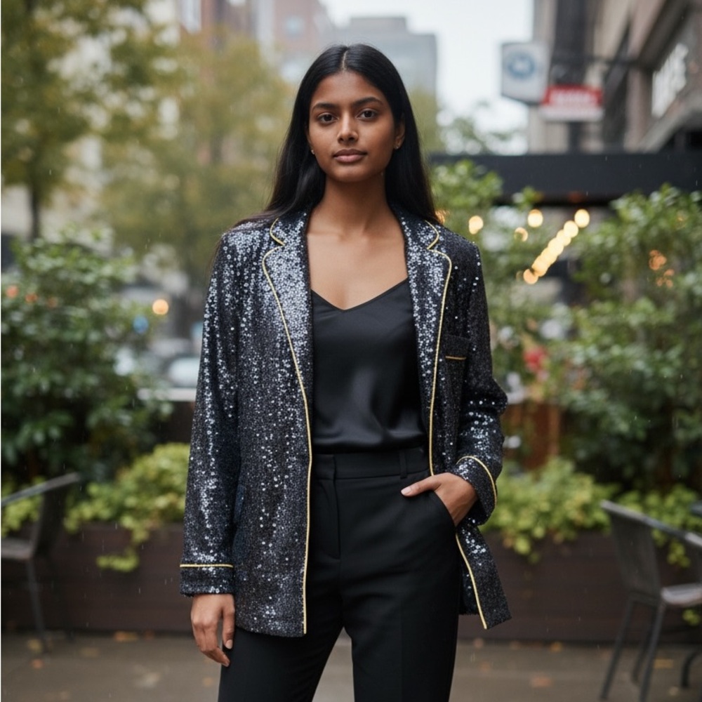 Sequin Blazer With Contrast Trim - image 1